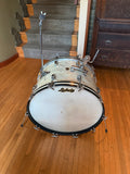 Vintage Ludwig WMP White Marine Pearl 1959 Transition Badge 22x14 Bass Drum1