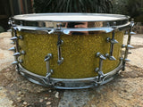 Battlefield - 20 SPIKED Lugs   -  Steel 14 x 5  Snare Drum YELLOW GLASS GLITTER