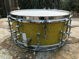 Battlefield - 20 SPIKED Lugs   -  Steel 14 x 5  Snare Drum YELLOW GLASS GLITTER