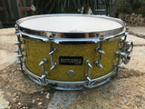 Battlefield - 20 SPIKED Lugs   -  Steel 14 x 5  Snare Drum YELLOW GLASS GLITTER
