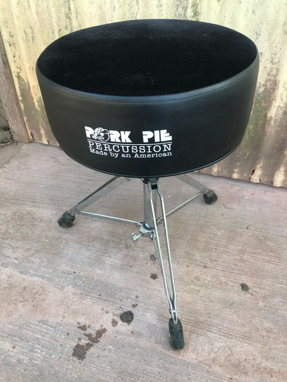 Pork Pie Percussion Round Drum Throne - Black with Black Crushed-velvet Top