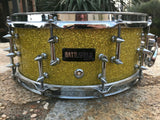 Battlefield - 20 SPIKED Lugs   -  Steel 14 x 5  Snare Drum YELLOW GLASS GLITTER