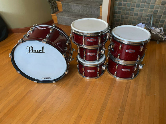 Pearl E pro Tru Trac 5pc Drum Set kit Pad Set w/ Electronic heads - RED SPARKLE