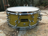 Battlefield - 20 SPIKED Lugs   -  Steel 14 x 5  Snare Drum YELLOW GLASS GLITTER