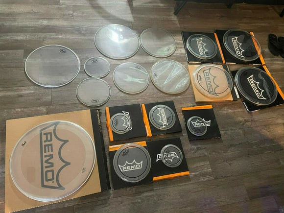 Pearl and Remo Drum Head lot used 6,6,6,8,8,10,10,12,12,14,14,14,,16,16,16,16,18