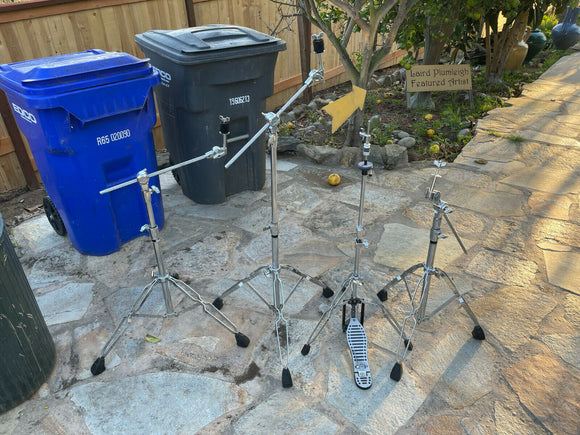 Three Pearl Drum Boom Stands and a PDP hi hat Cymbal Stand