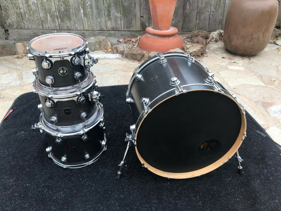 DW Collectors 4 Pc Drum Set kit Satin Black 2002 10x8.12x9.14.11.22x18