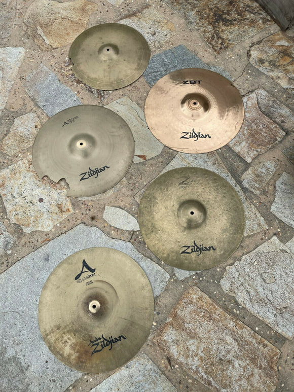 5 Broken / Cracked Cymbals Zildjian Paiste