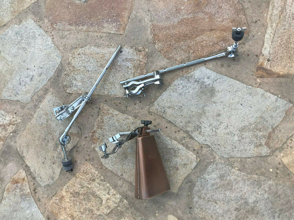 Two sound percussion Cymbal Arm Extensions plus pearl cowbell