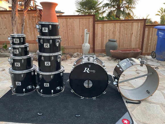 Rogers 70's Big R 10Pc Huge Beast - STUDIO TEN DOUBLE BASS Drum Set Kit Ebony !!