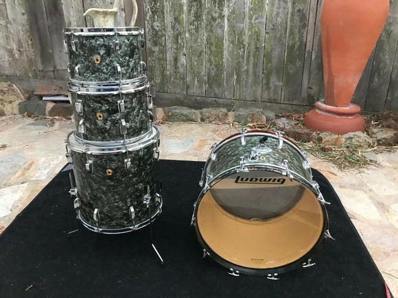 Vintage Ludwig Black Diamond Pearl 4pc Drum Set kit 1966