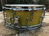 Battlefield - 20 SPIKED Lugs   -  Steel 14 x 5  Snare Drum YELLOW GLASS GLITTER
