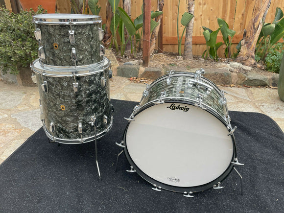 Vintage Ludwig 60's Black Diamond Pearl 3pc Drum set kit 22x14,13x9,16x16