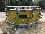 Battlefield - 20 SPIKED Lugs   -  Steel 14 x 5  Snare Drum YELLOW GLASS GLITTER